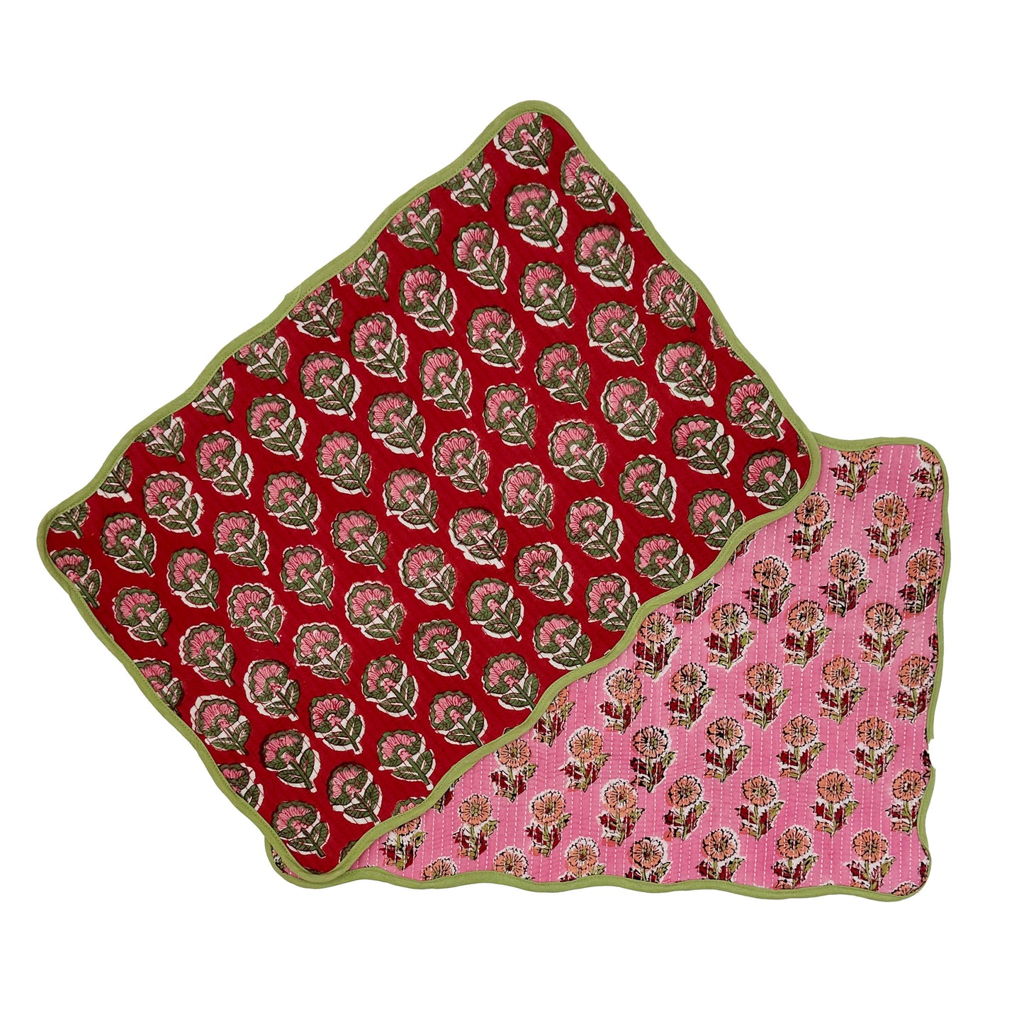 Block print quilted cotton reversible place mat - 006