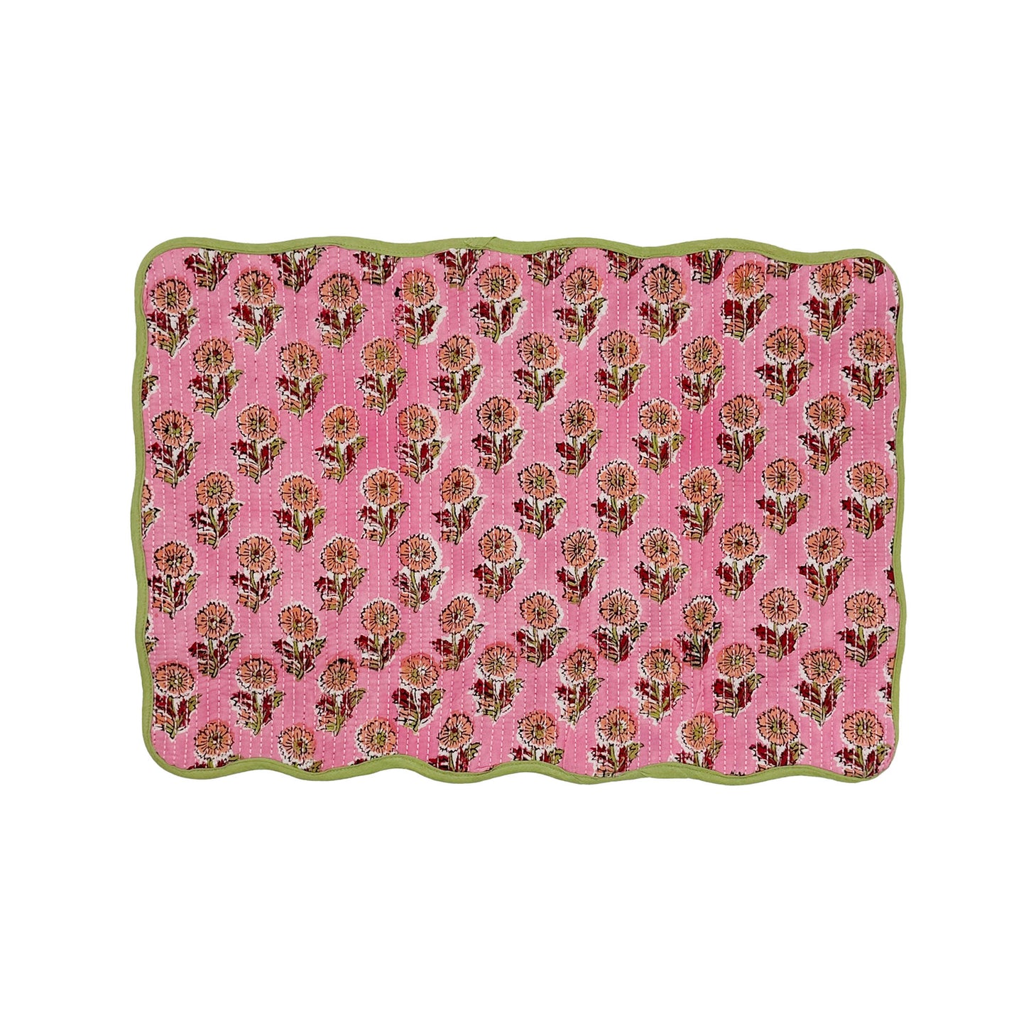 Block print quilted cotton reversible place mat - 006