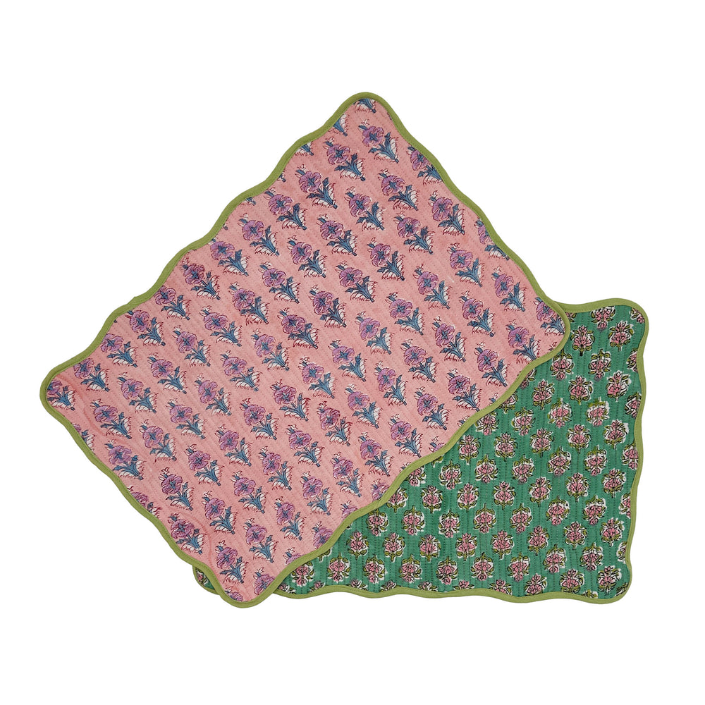 Block print quilted cotton reversible place mat - 008