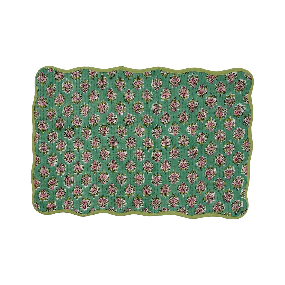 Block print quilted cotton reversible place mat - 008