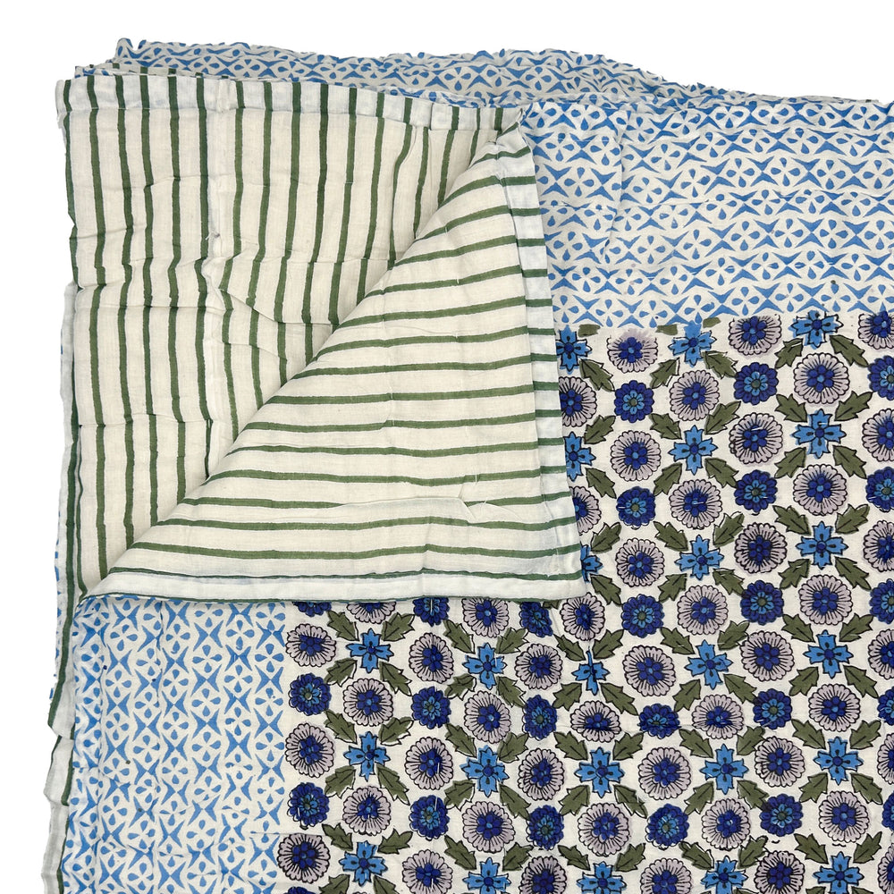 
                  
                    Poppy Handmade Block Print Cotton Quilt in Blue
                  
                