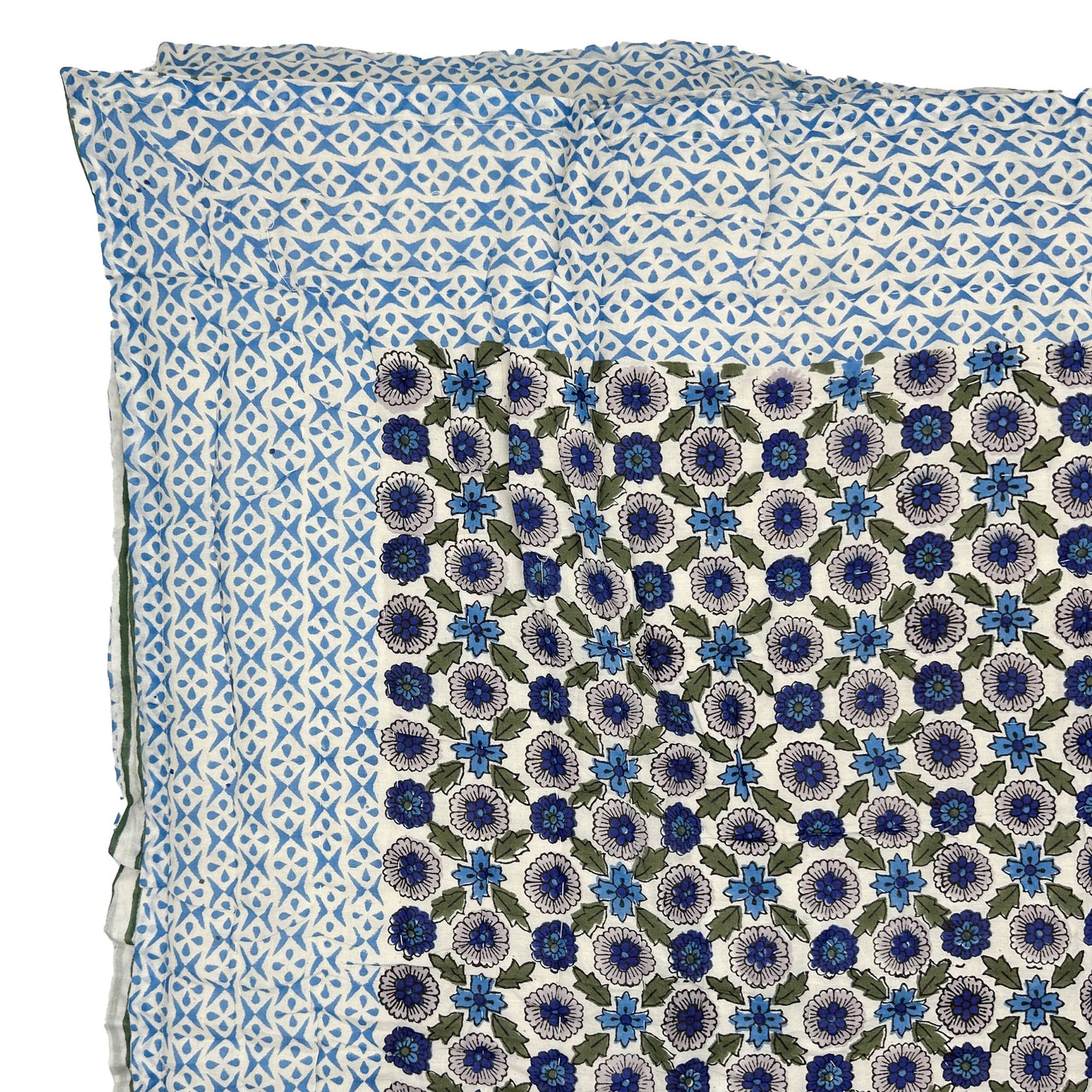 Poppy Handmade Block Print Cotton Quilt in Blue