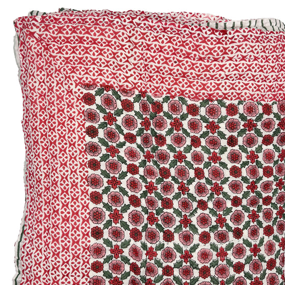 Poppy Handmade Block Print Cotton Quilt in Red