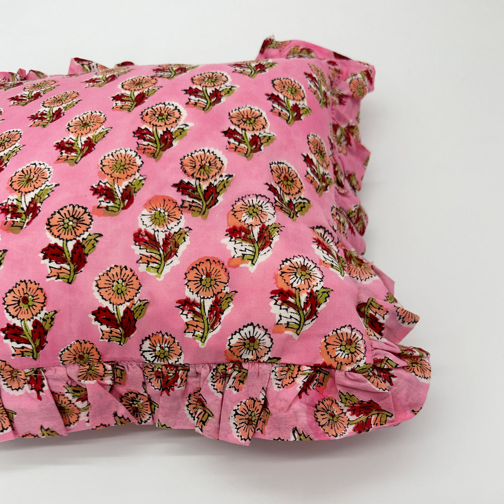 
                  
                    Hand block frilled cotton cushion - Tess
                  
                