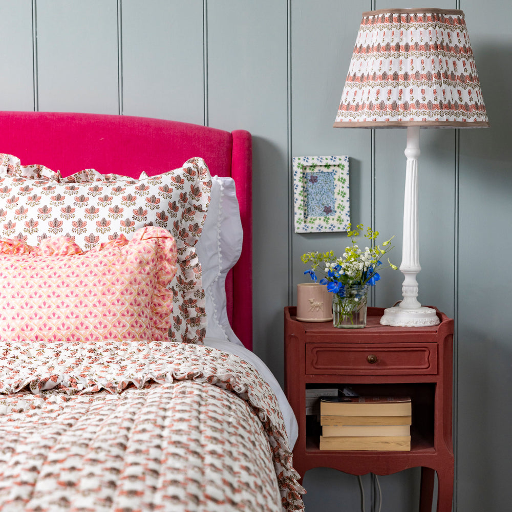 
                  
                    Hand block frilled cotton cushion - Annie
                  
                
