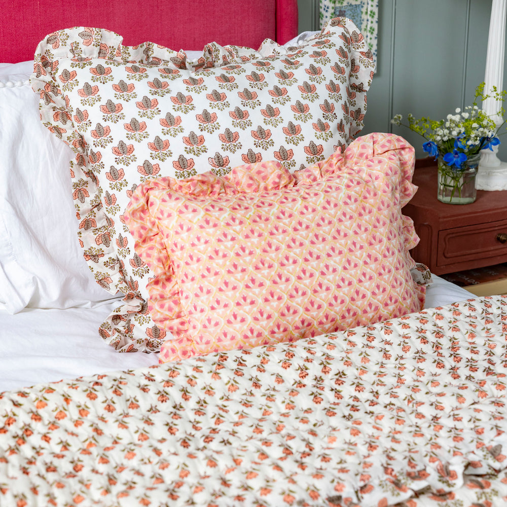 
                  
                    Hand block frilled cotton cushion - Annie
                  
                