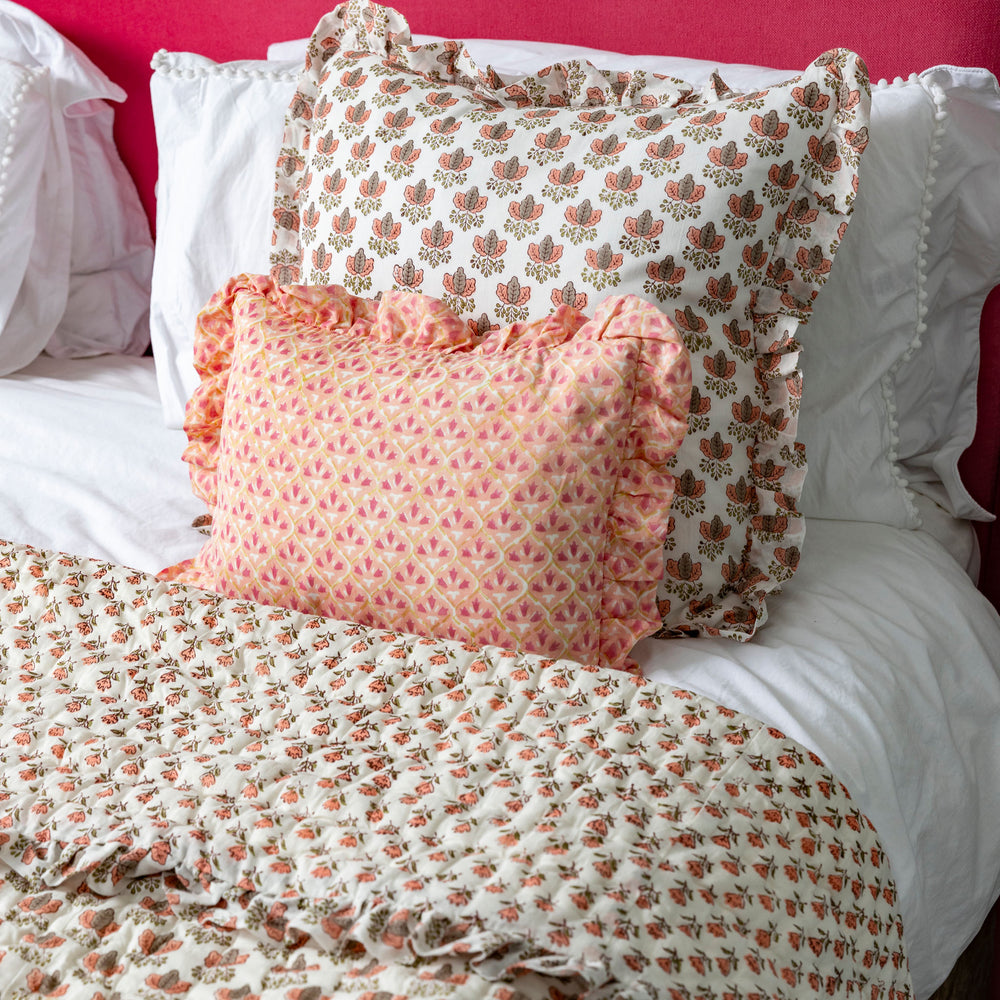 
                  
                    Hand block frilled cotton cushion - Annie
                  
                