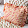 Hand block frilled cotton cushion - Annie