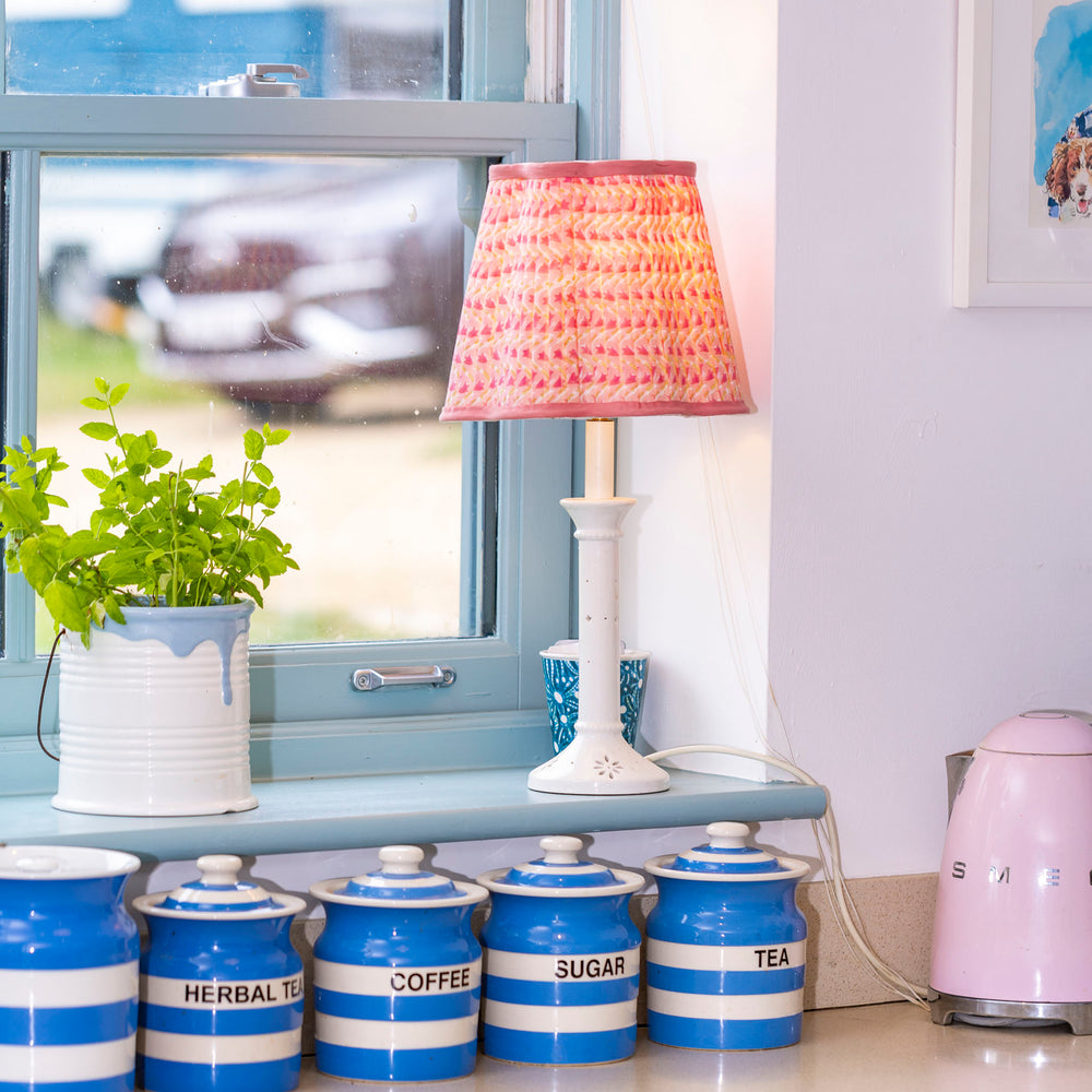 
                      
                        Annie Pleated Cotton Block Printed Scallop Lampshade
                      
                    