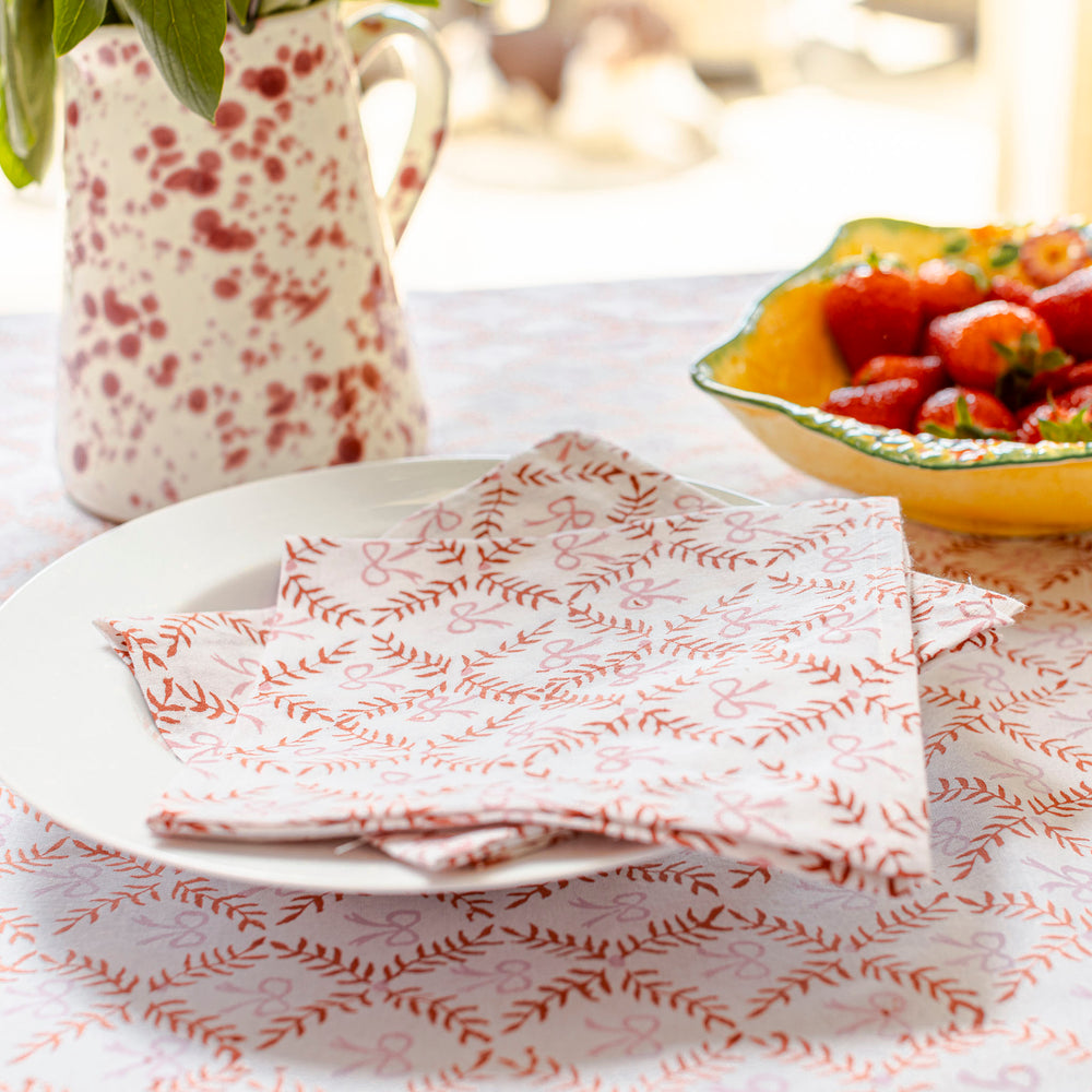 Bow Peep block printed Napkins (4) - Pink and Berry