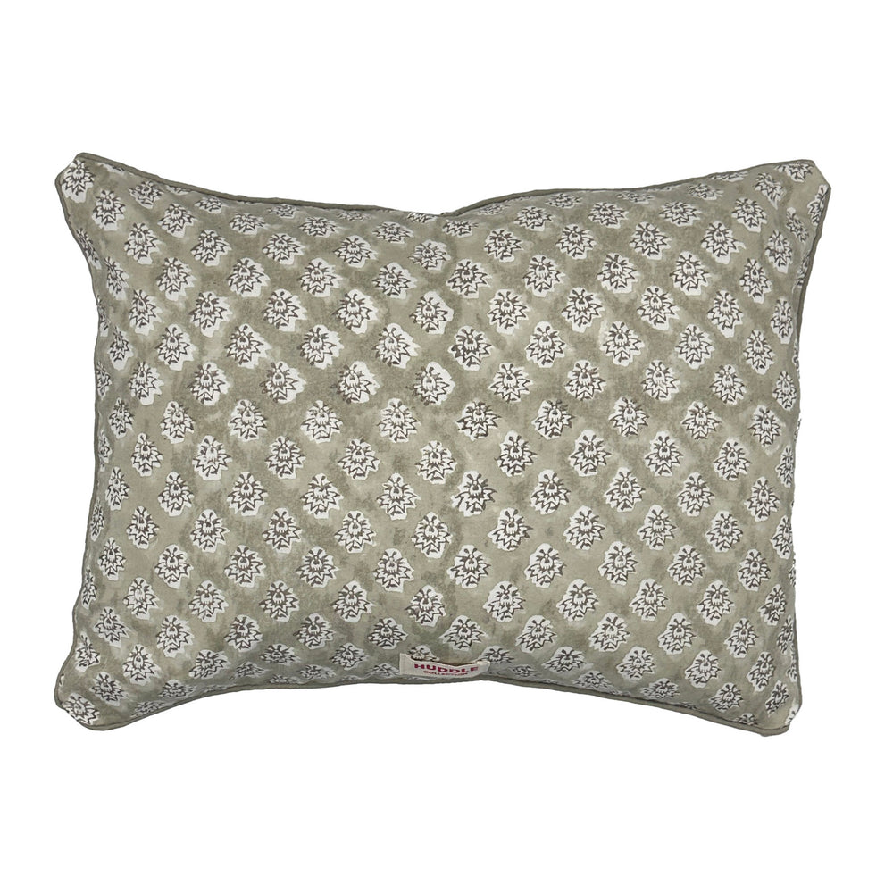 Hand block piped edge cotton cushion - Georgie in biscuit