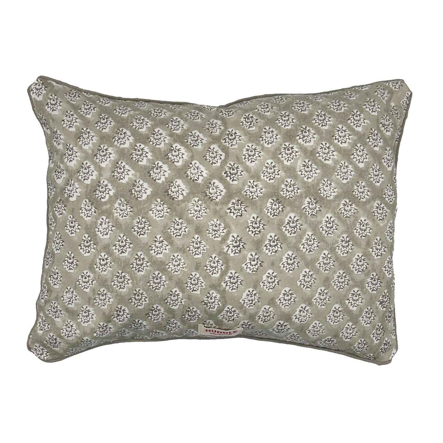 Hand block piped edge cotton cushion - Georgie in biscuit