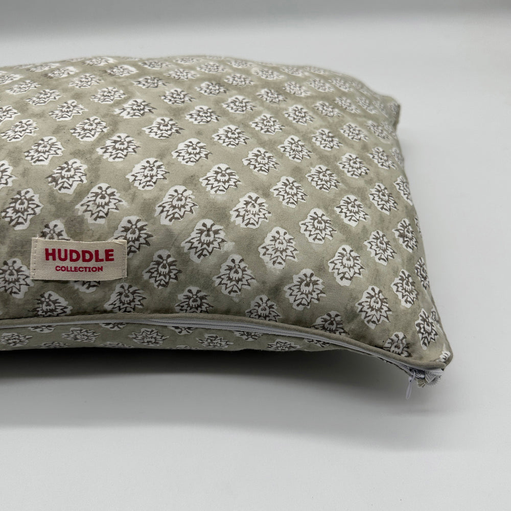 Hand block piped edge cotton cushion - Georgie in biscuit