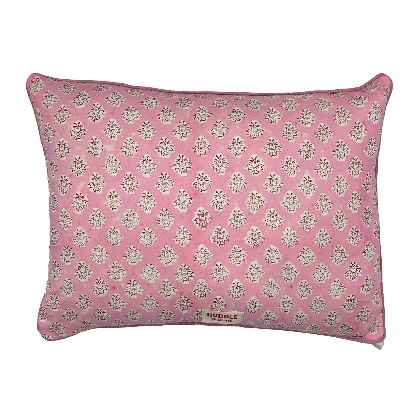 Hand block piped edge cotton cushion - Georgie in pink
