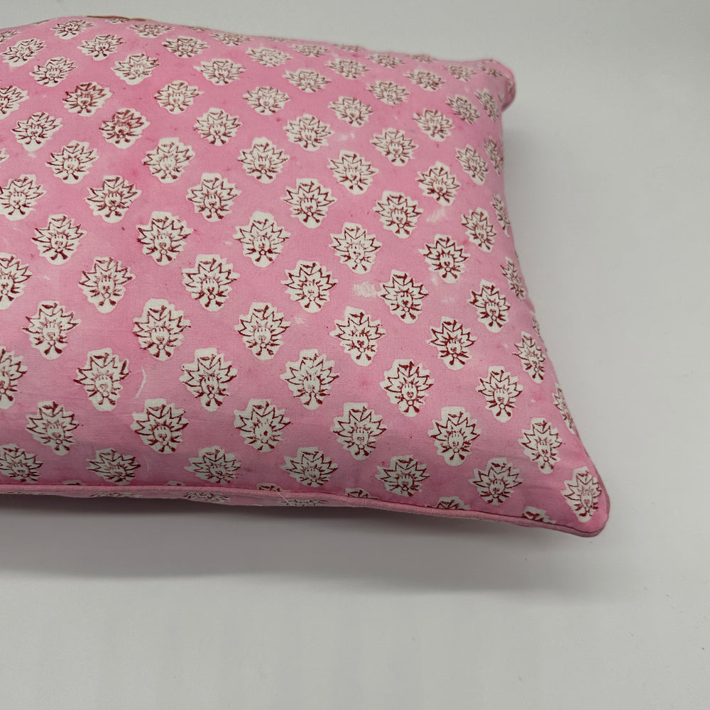 
                  
                    Hand block piped edge cotton cushion - Georgie in pink
                  
                