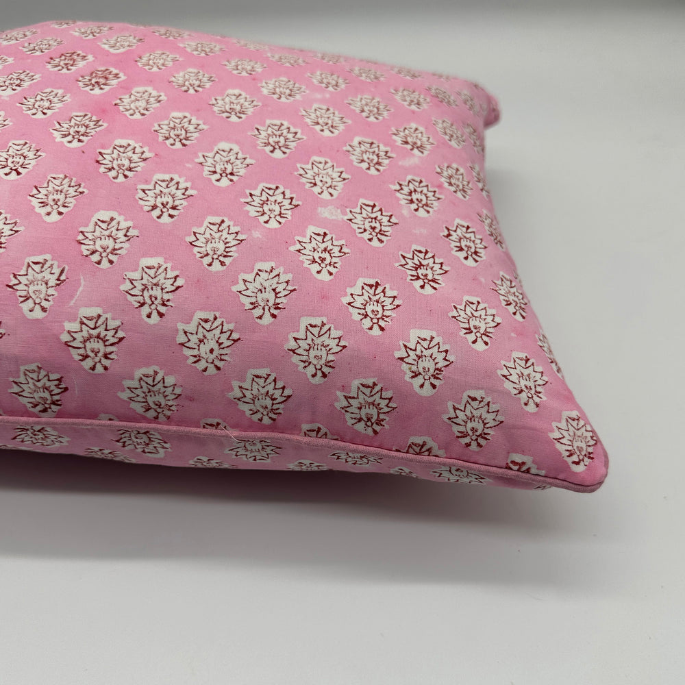 Hand block piped edge cotton cushion - Georgie in pink