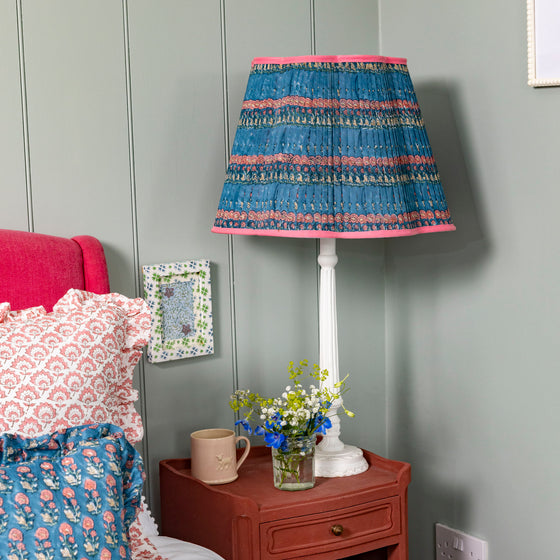 Gloria Pleated Cotton Block Printed Scallop Lampshade