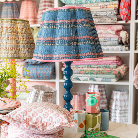 Gloria Pleated Cotton Block Printed Scallop Lampshade