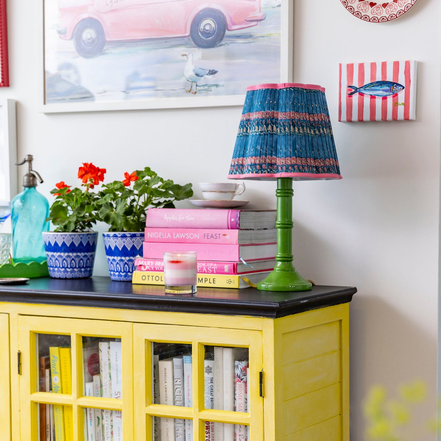 Gloria Pleated Cotton Block Printed Scallop Lampshade