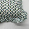Large hand block frilled cotton cushion - Issy in Blue and Green