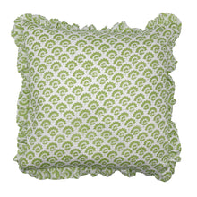  Large hand block frilled cotton cushion - Jennie in Green