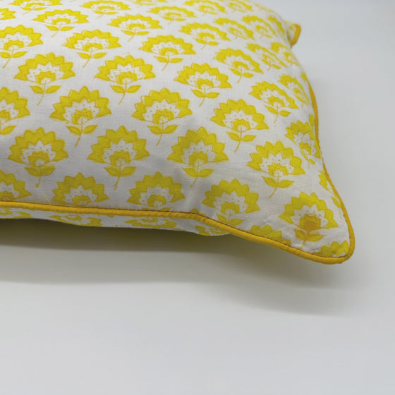 Lumbar hand block piped trim cushion - Jennie in Yellow