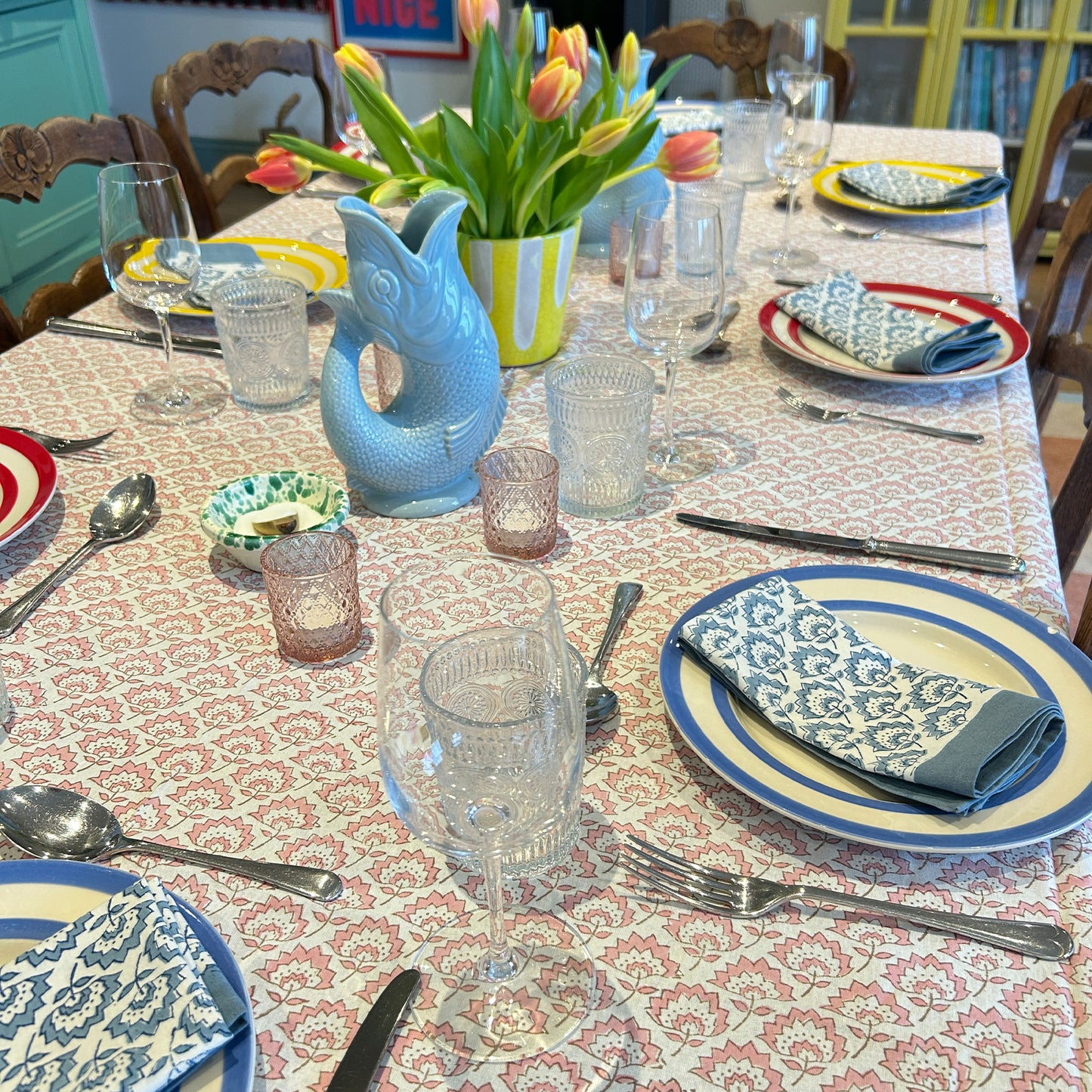 Jennie block printed table cloth - Pale Pink