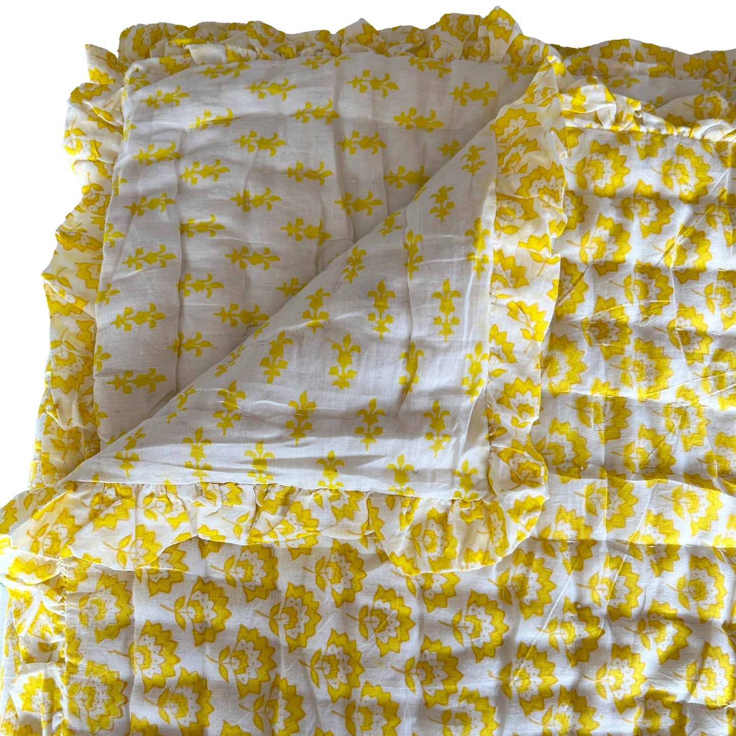 Jennie Handmade Block Print Cotton Quilt in Yellow