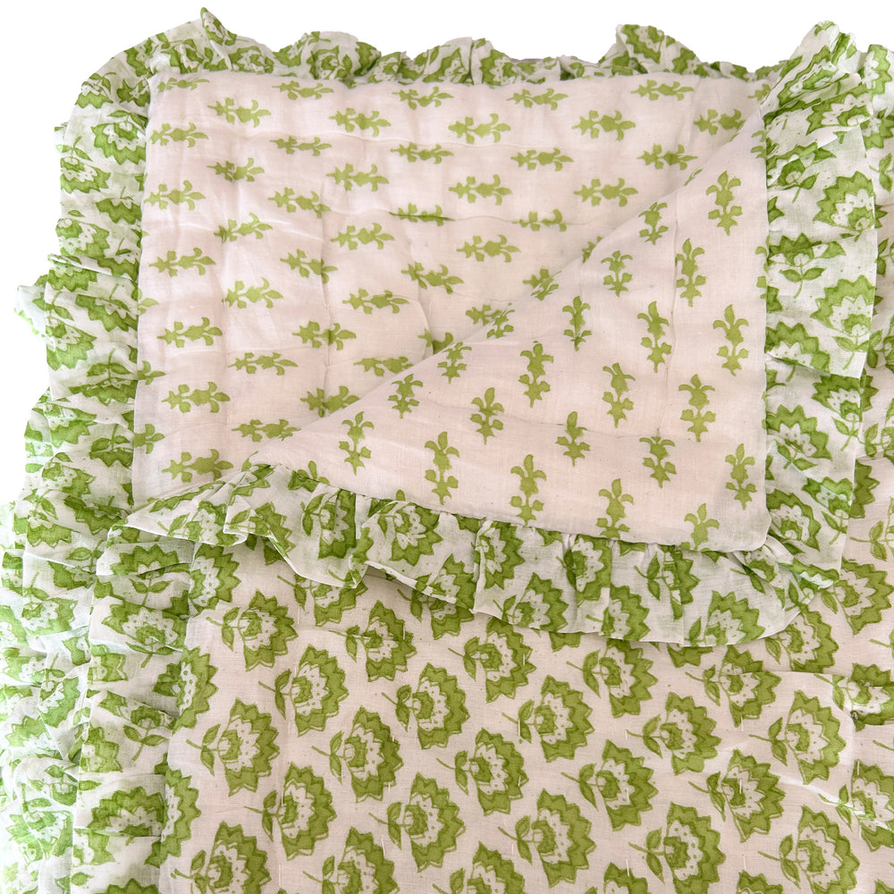 
                      
                        Jennie Handmade Block Print Cotton Quilt in Green
                      
                    