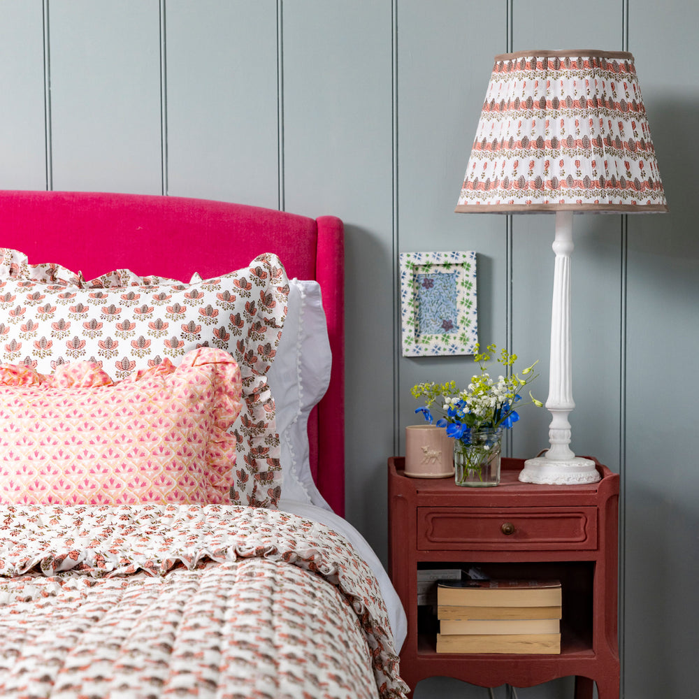 
                  
                    Large hand block frilled cotton cushion - Mimi
                  
                