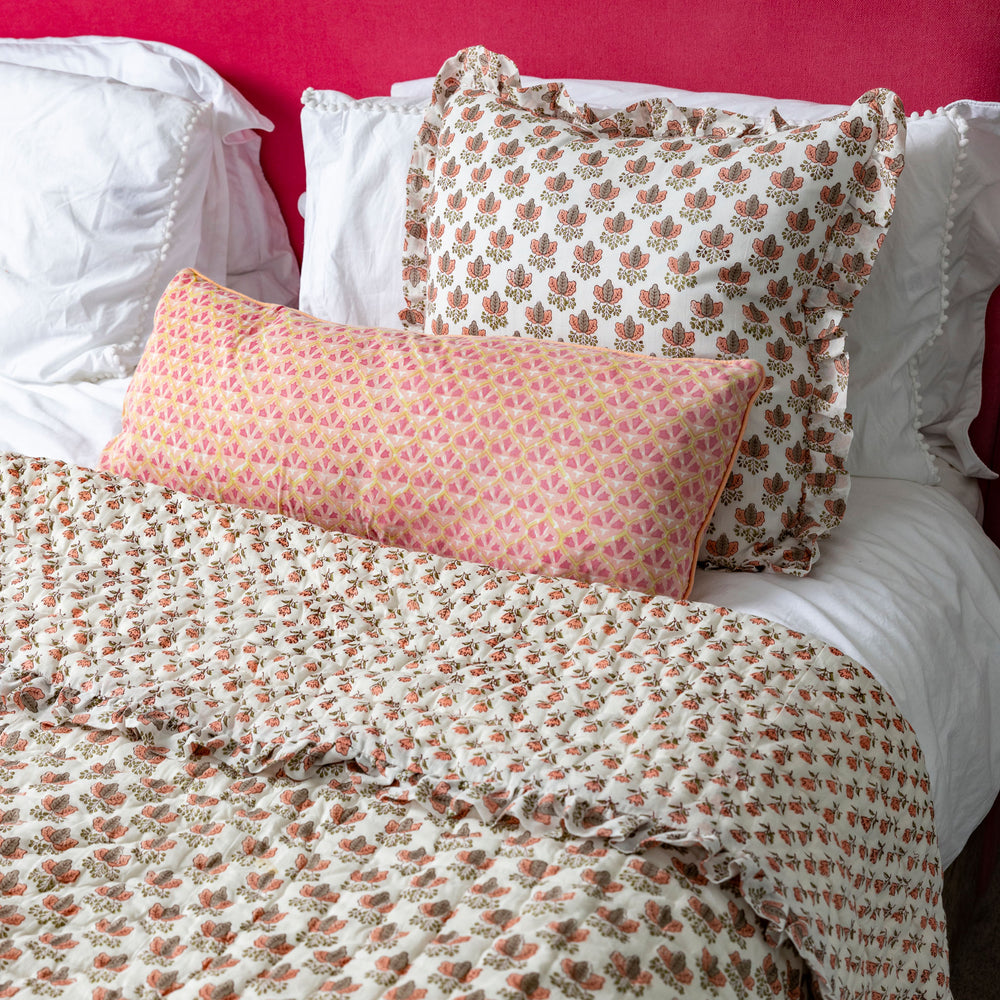 
                  
                    Large hand block frilled cotton cushion - Mimi
                  
                