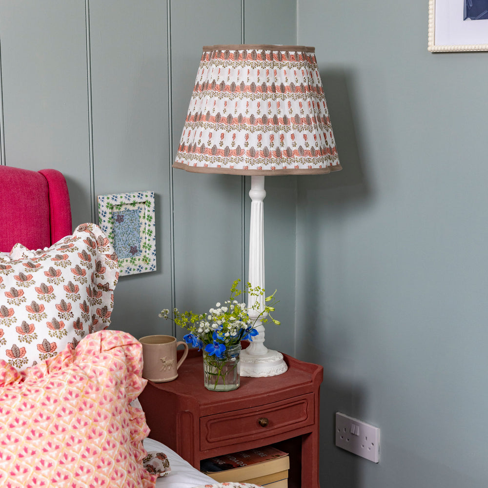 
                      
                        Mimi Pleated Cotton Block Printed Scallop Lampshade
                      
                    