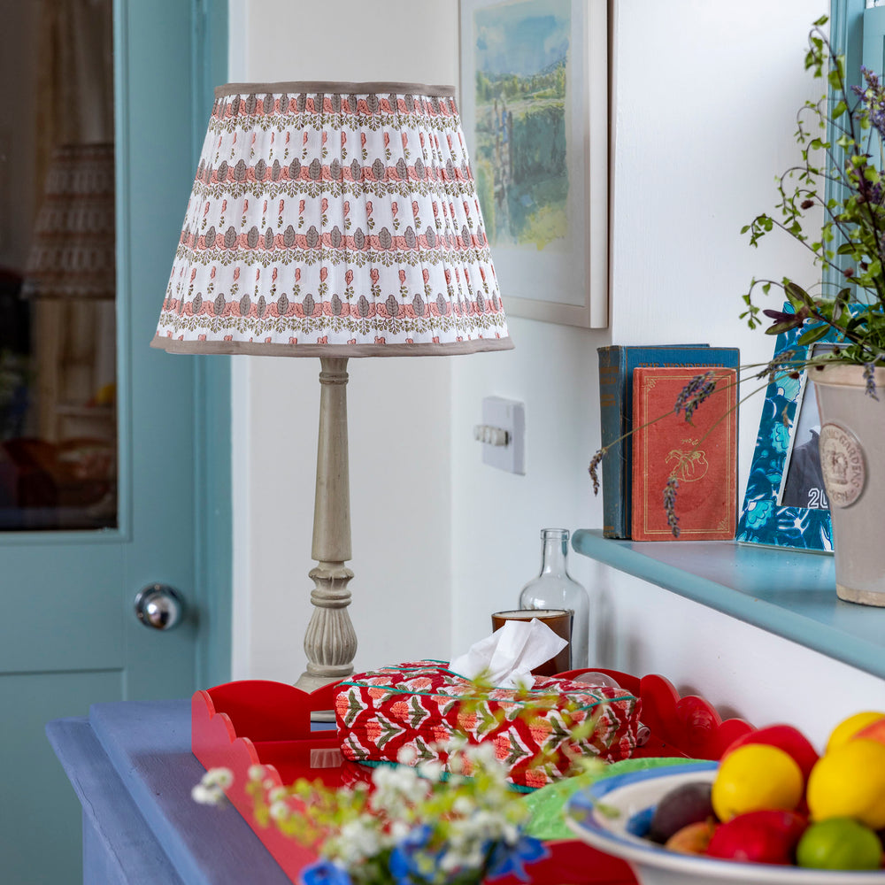 
                      
                        Mimi Pleated Cotton Block Printed Scallop Lampshade
                      
                    