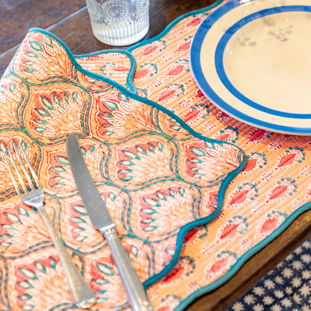 
                  
                    Block print quilted cotton reversible place mat - 004
                  
                