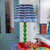 Poppy Pleated Cotton Block Printed Scallop Lampshade in Blue