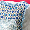 Large hand block frilled cotton cushion - Poppy in Blue