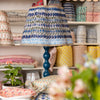 Poppy Pleated Cotton Block Printed Scallop Lampshade in Blue