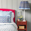 Hand block frilled cotton cushion - Poppy in Blue