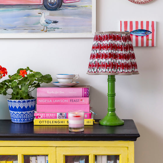 Poppy Pleated Cotton Block Printed Scallop Lampshade in Red