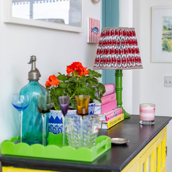 Poppy Pleated Cotton Block Printed Scallop Lampshade in Red