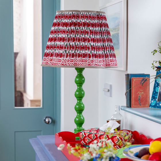 Poppy Pleated Cotton Block Printed Scallop Lampshade in Red