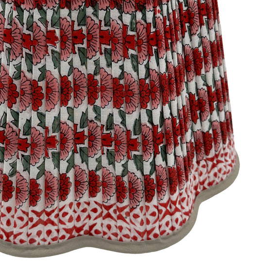 Poppy Pleated Cotton Block Printed Scallop Lampshade in Red