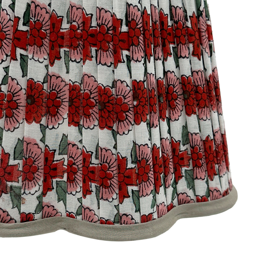 
                  
                    Poppy Pleated Cotton Block Printed Scallop Lampshade in Red
                  
                