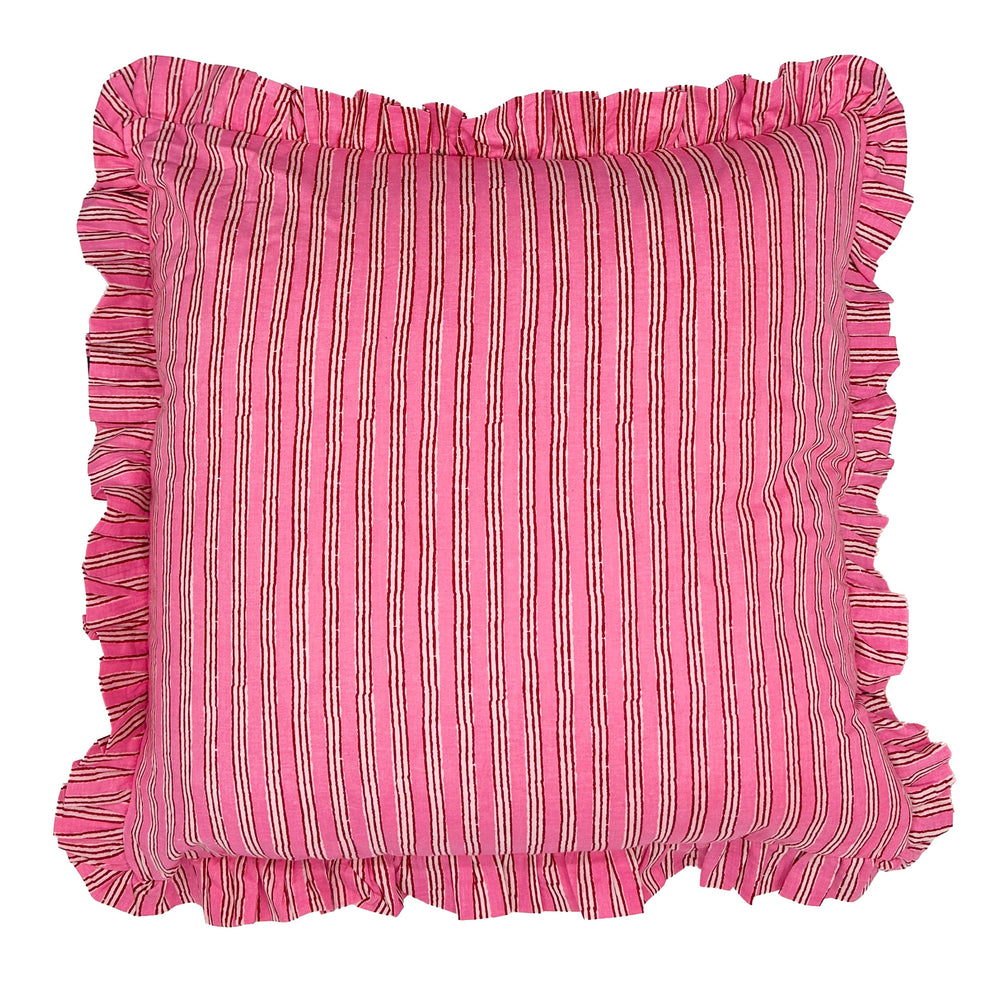 
                  
                    Large hand block frilled cotton cushion - Sally
                  
                