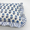 Hand Block Print Cotton Frilled Cushion - Blue Flower