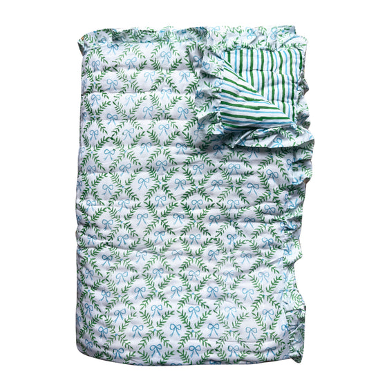 Bow Peep Handmade Block Print Cotton Quilt in Green