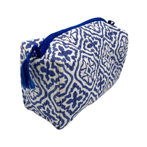 Quilted Cotton Wash Bag - Blue Flower