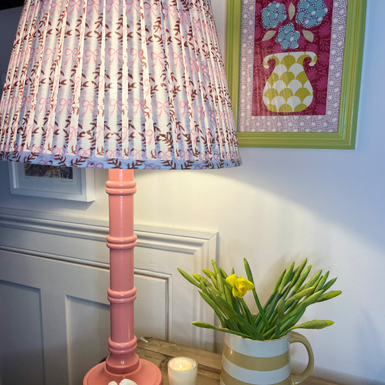 Bow Peep Pleated Cotton Block Printed Lampshade in Pink