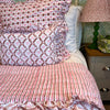 Hand block frilled cotton cushion - Bow Peep in Pink