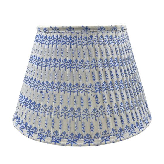 A traditional cool blue buti design Indian Block print pleated lampshade
